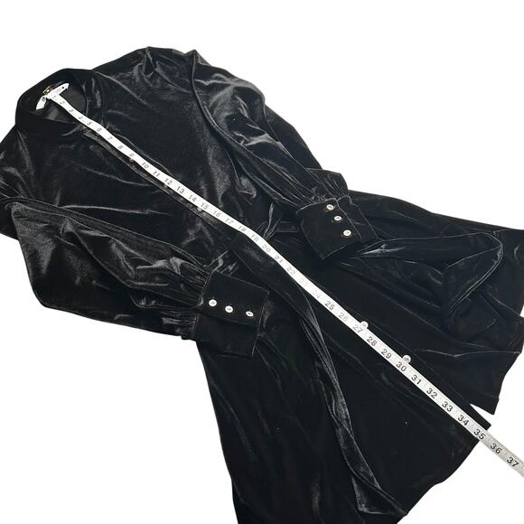 Zara | Women | Black Stretch Velvet Jewel LS Little Black Mini Dress | Medium - Picture 6 of 15